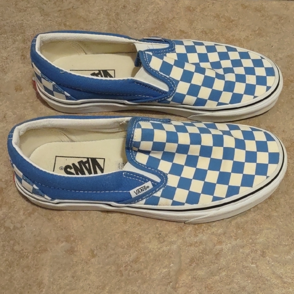 Blue Vans Checkered Slip-On Shoes